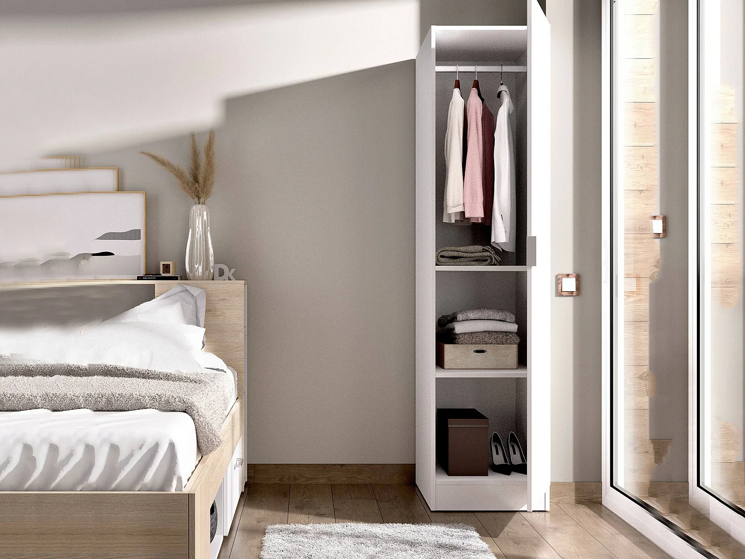 Armadio Multiuso 1 Anta Nxy, Appendiabiti, 52x184h cm Bianco