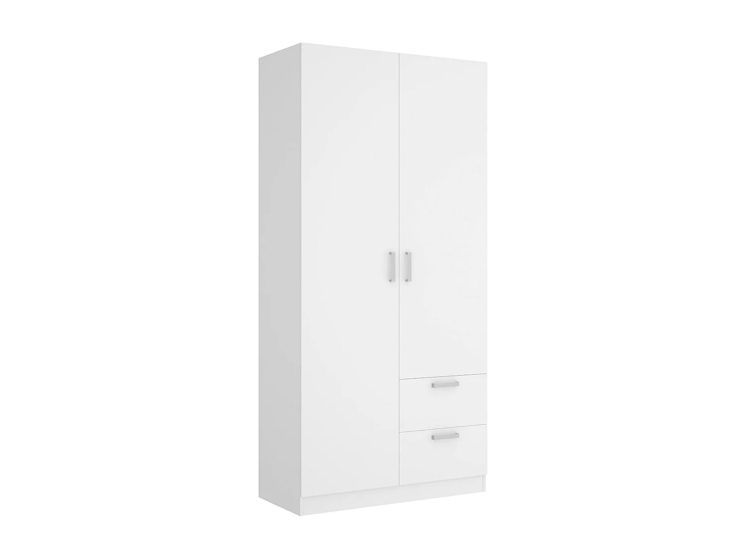 Dmotta Armoire, Cintre pour chambre à coucher, Armoire avec 2 portes battantes et 2 tiroirs, 100x52h215 cm, Blanc