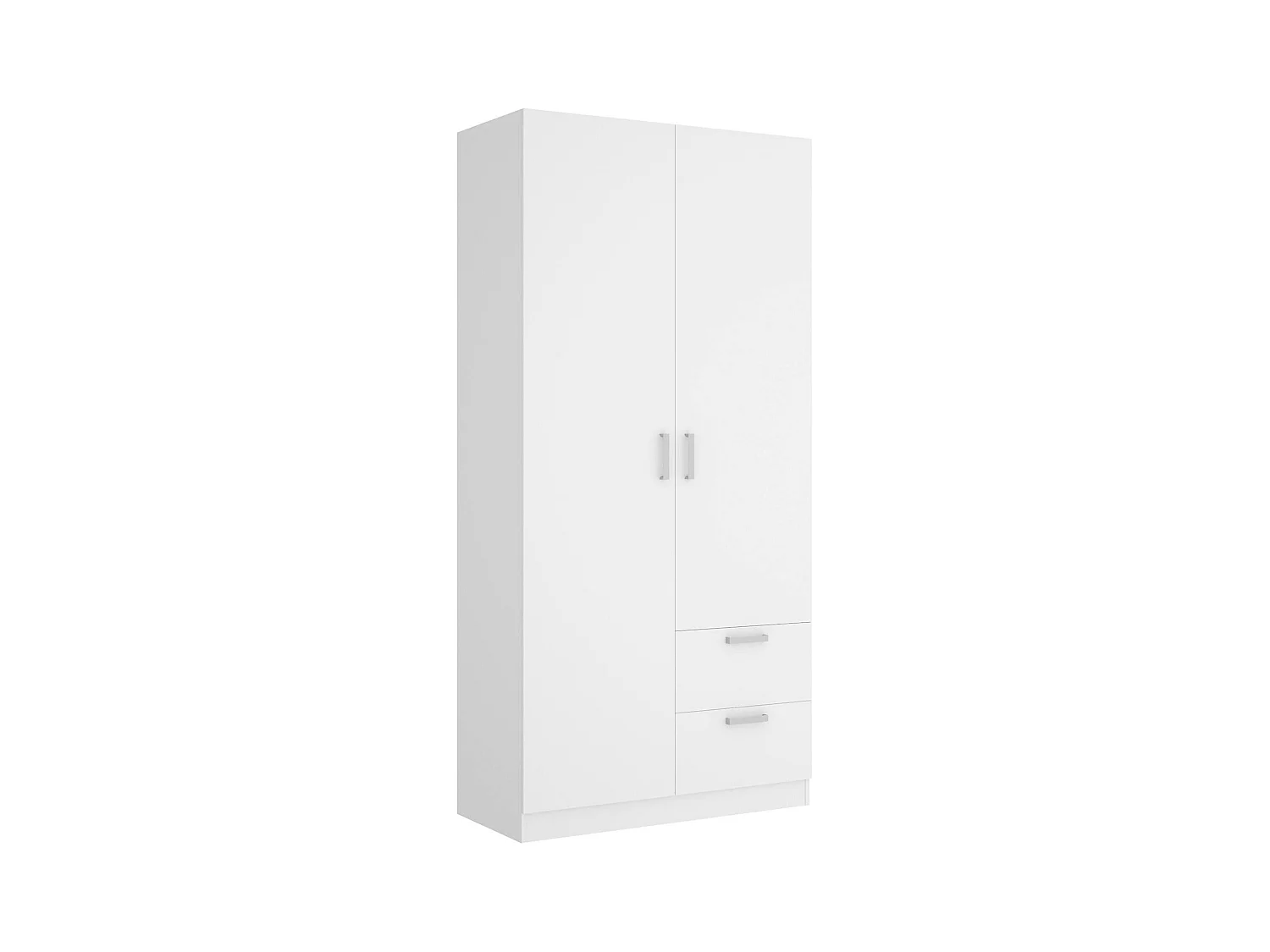 Dmotta Armoire, Cintre pour chambre à coucher, Armoire avec 2 portes battantes et 2 tiroirs, 100x52h215 cm, Blanc