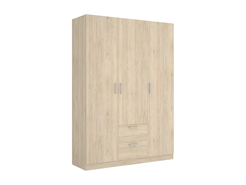 Dacca Armoire, Cintre pour chambre à coucher, Armoire avec 3 portes battantes et 2 tiroirs, 150x52h215 cm, Chêne