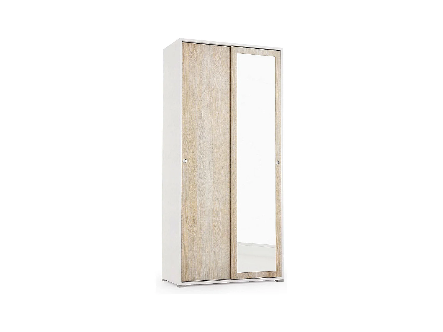 Armoire Dmontic, Armoire avec 2 portes coulissantes et miroir, Armoire avec tringle à vêtements et étagères, 100% Made in Italy, 90x45h195 cm, Chêne et Blanc