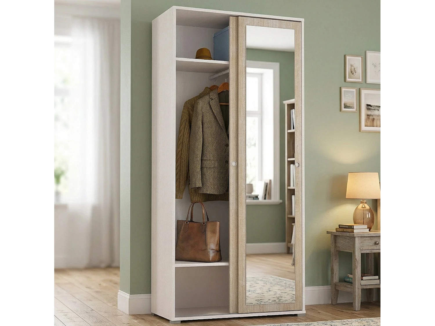 Guardaroba 2 Ante Abduhl, 2 Ripiani Made in Italy, 45x195h cm Marrone Rovere, Armadio Camera da Letto