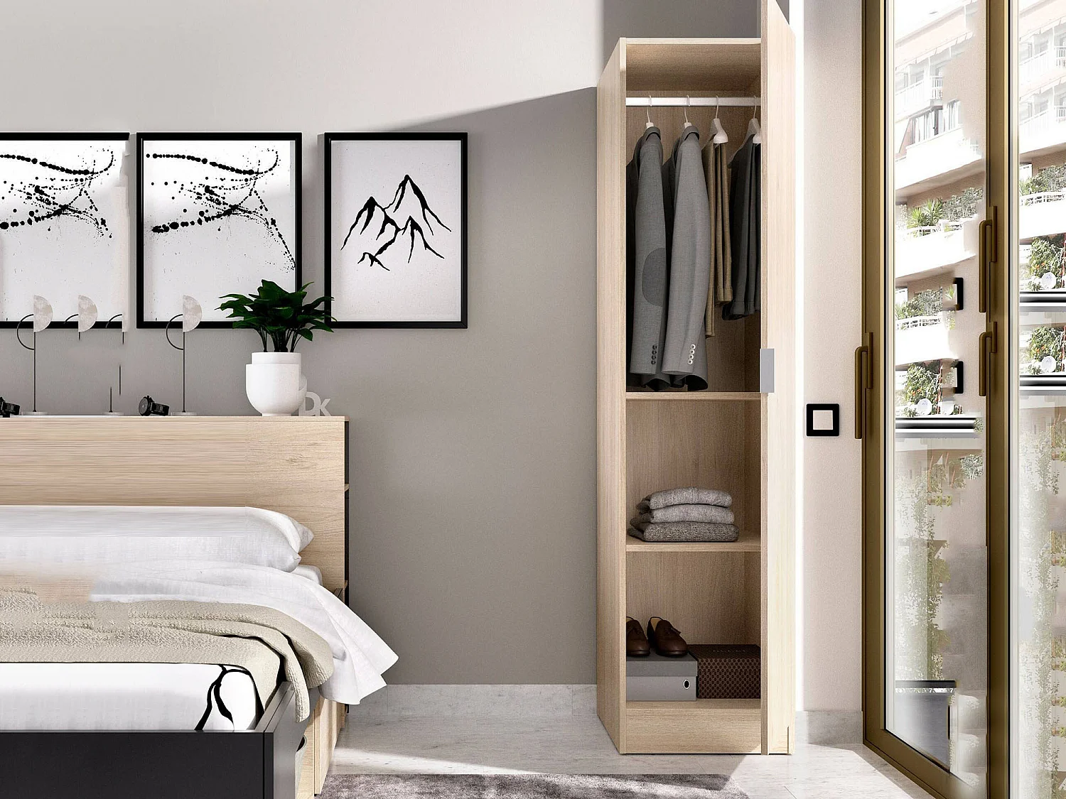 Armadio Multiuso 1 Anta Nxy, Appendiabiti, 52x184h cm Marrone Rovere