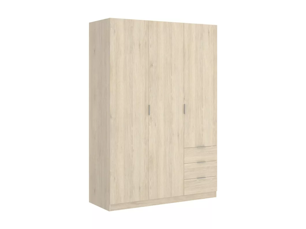 Kauf Unique Kleiderschrank Dbarro, Garderobe für Schlafzimmer, Kleiderschrank mit 3 Flügeltüren und 3 Schubladen, 121x52h184 cm, Eiche