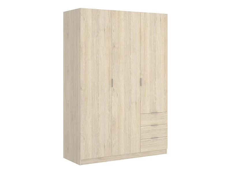 Dbarro kledingkast, Kledinghanger voor slaapkamer, Kledingkast met 3 draaideuren en 3 laden, 121x52h184 cm, Eiken