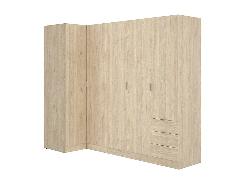 Armoire Dmezzan, Armoire d'angle pour chambre à coucher, Armoire d'angle avec 5 portes battantes, 214x91h184 cm, Chêne