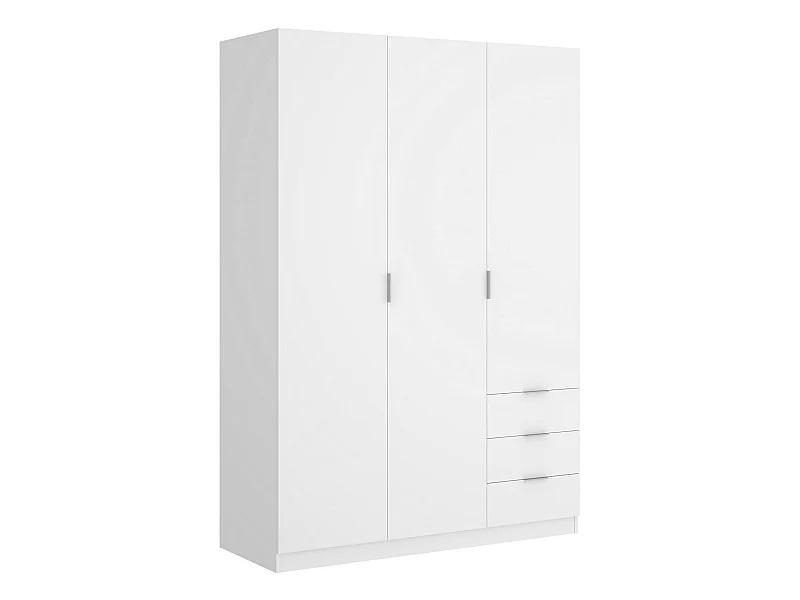 Armario Dbarro, Perchero para dormitorio, Armario con 3 puertas batientes y 3 cajones, 121x52h184 cm, Blanco