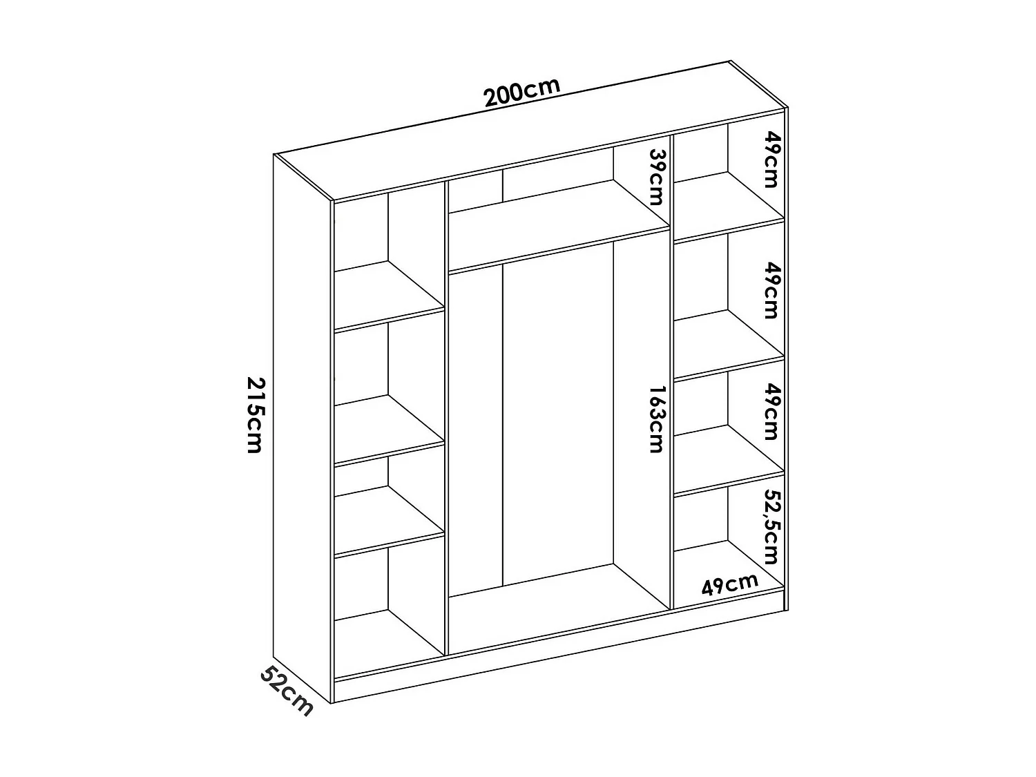 Danna Armoire, Cintre pour chambre à coucher, Armoire avec 4 portes battantes, 200x52h215 cm, Blanc