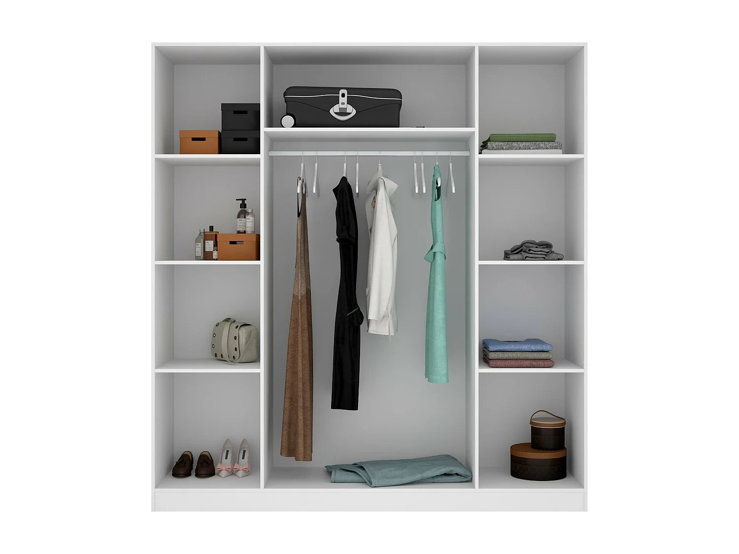 Danna Armoire, Cintre pour chambre à coucher, Armoire avec 4 portes battantes, 200x52h215 cm, Blanc