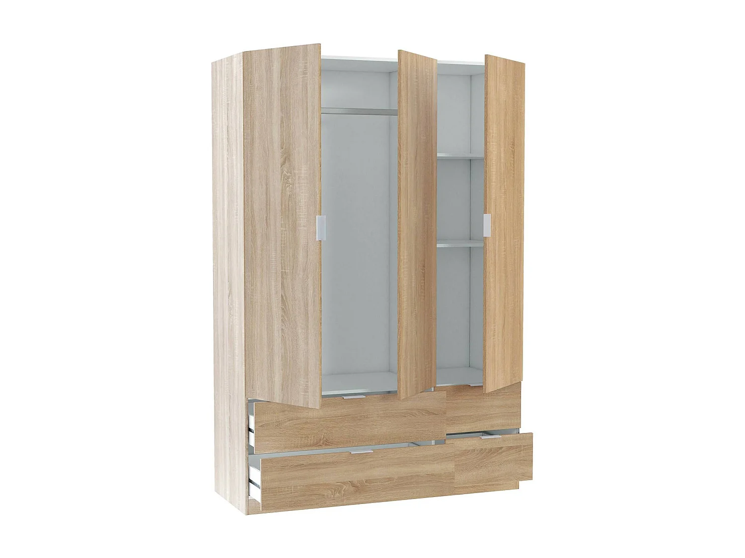 Armario Dob, Mueble de dormitorio con 3 puertas y 2 cajones, Perchero, 135x52h200 cm, Roble