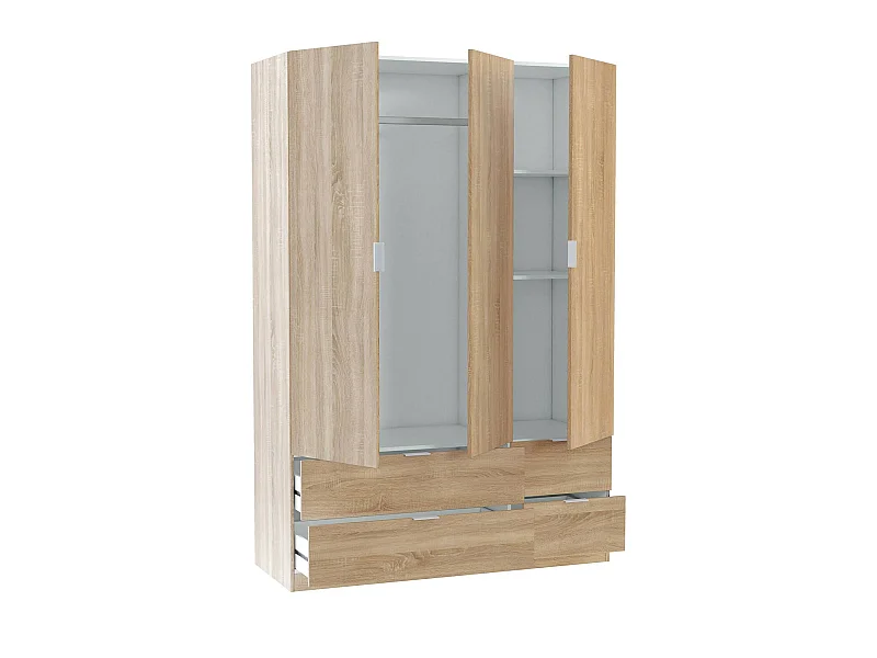 Armoire Dob, Armoire de chambre avec 3 portes et 2 tiroirs, Armoire à vêtements, 135x52h200 cm, Chêne