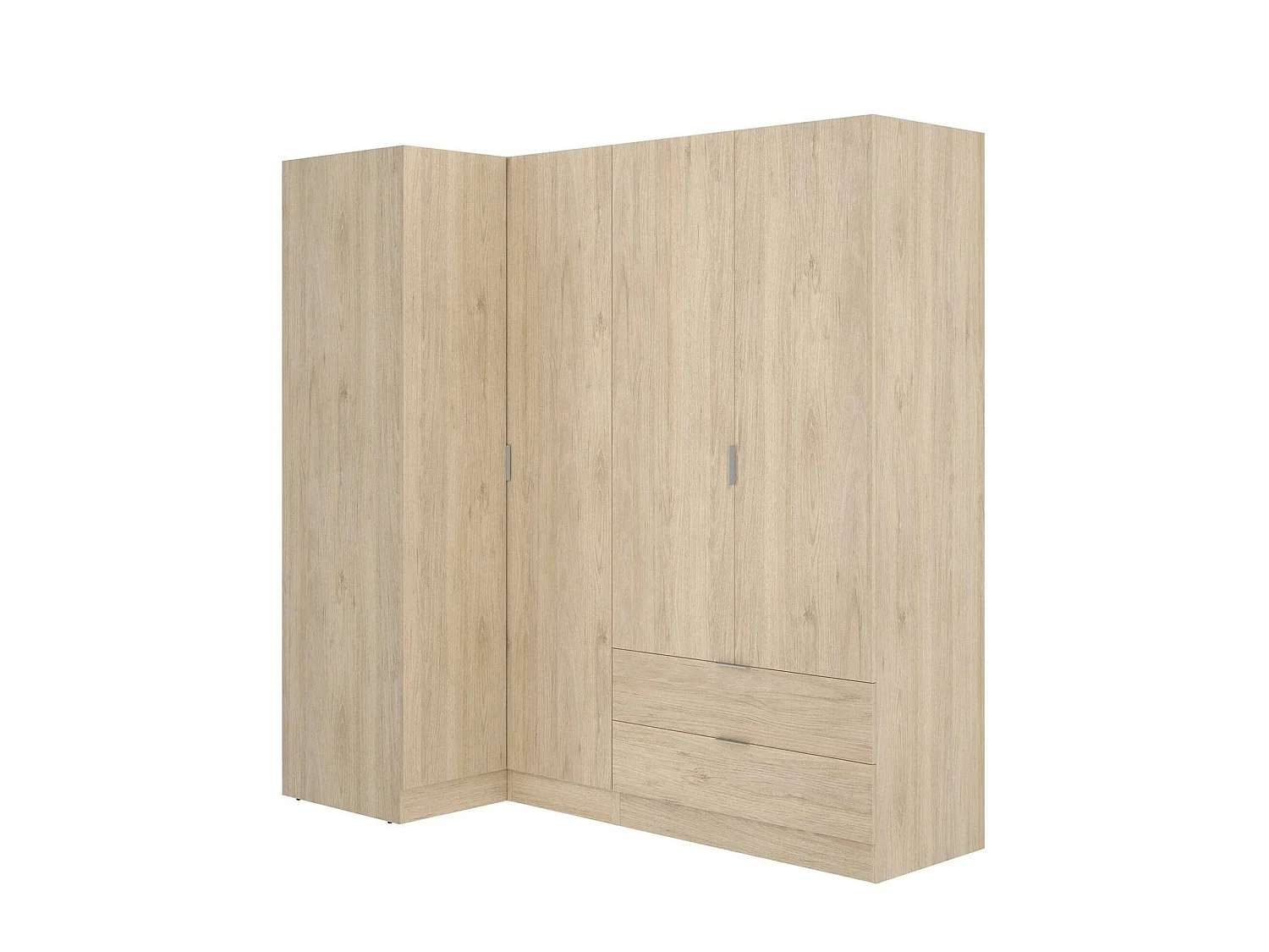 Armoire Dmellin, Armoire d'angle pour chambre à coucher, Armoire d'angle avec 4 portes battantes, 174x91h184 cm, Chêne