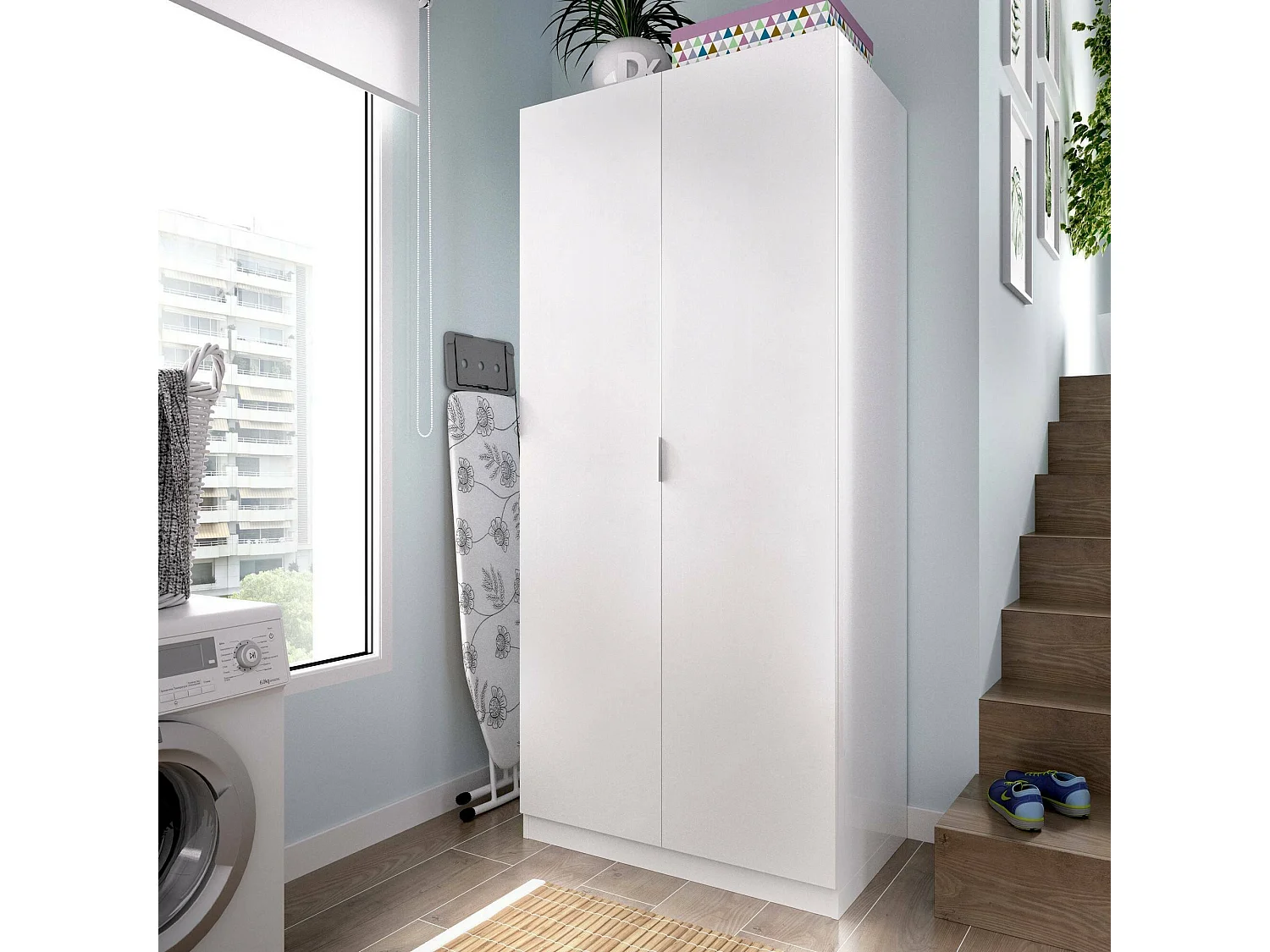 Deder Armoire, Cintre pour chambre à coucher, Armoire avec 2 portes battantes, 81x52h184 cm, Blanc