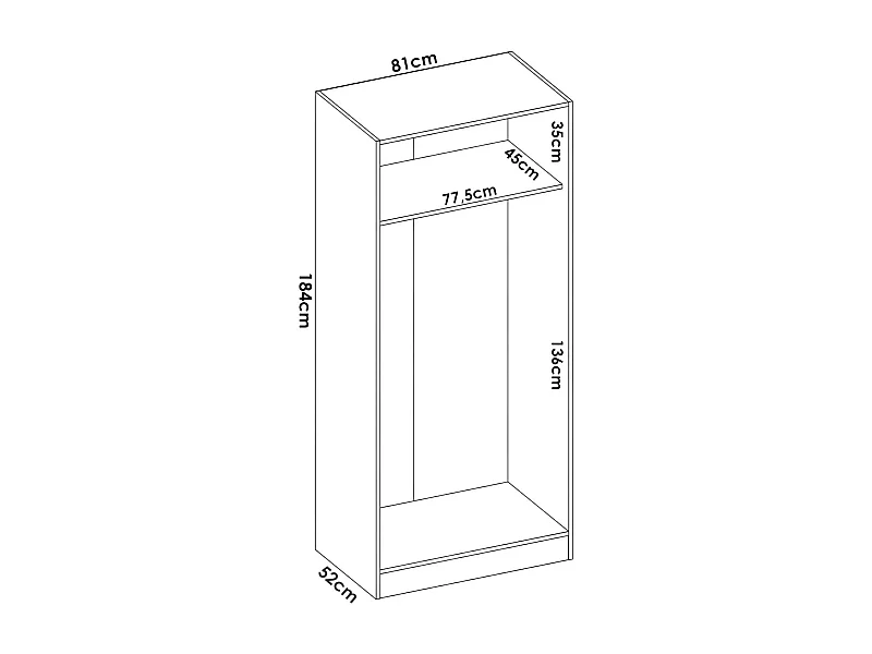 Armario Deder, Perchero para dormitorio, Armario con 2 puertas batientes, 81x52h184 cm, Blanco