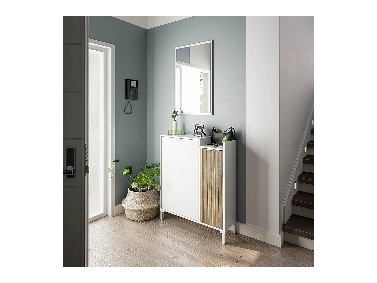 Meuble d'entrée, meuble de rangement coloris chêne canadien, naturel   - longueur 77 x hauteur 91 x profondeur  24 cm