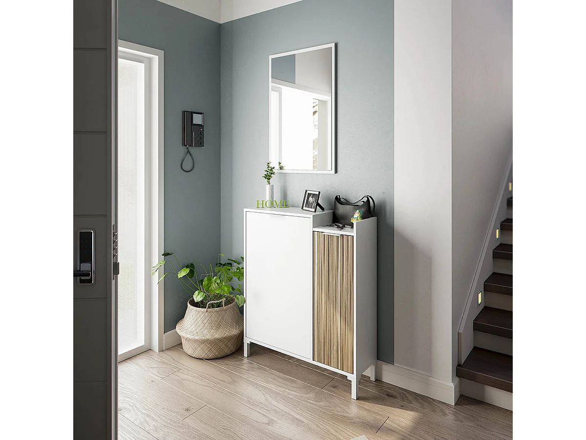 Meuble d'entrée, meuble de rangement coloris chêne canadien, naturel   - longueur 77 x hauteur 91 x profondeur  24 cm