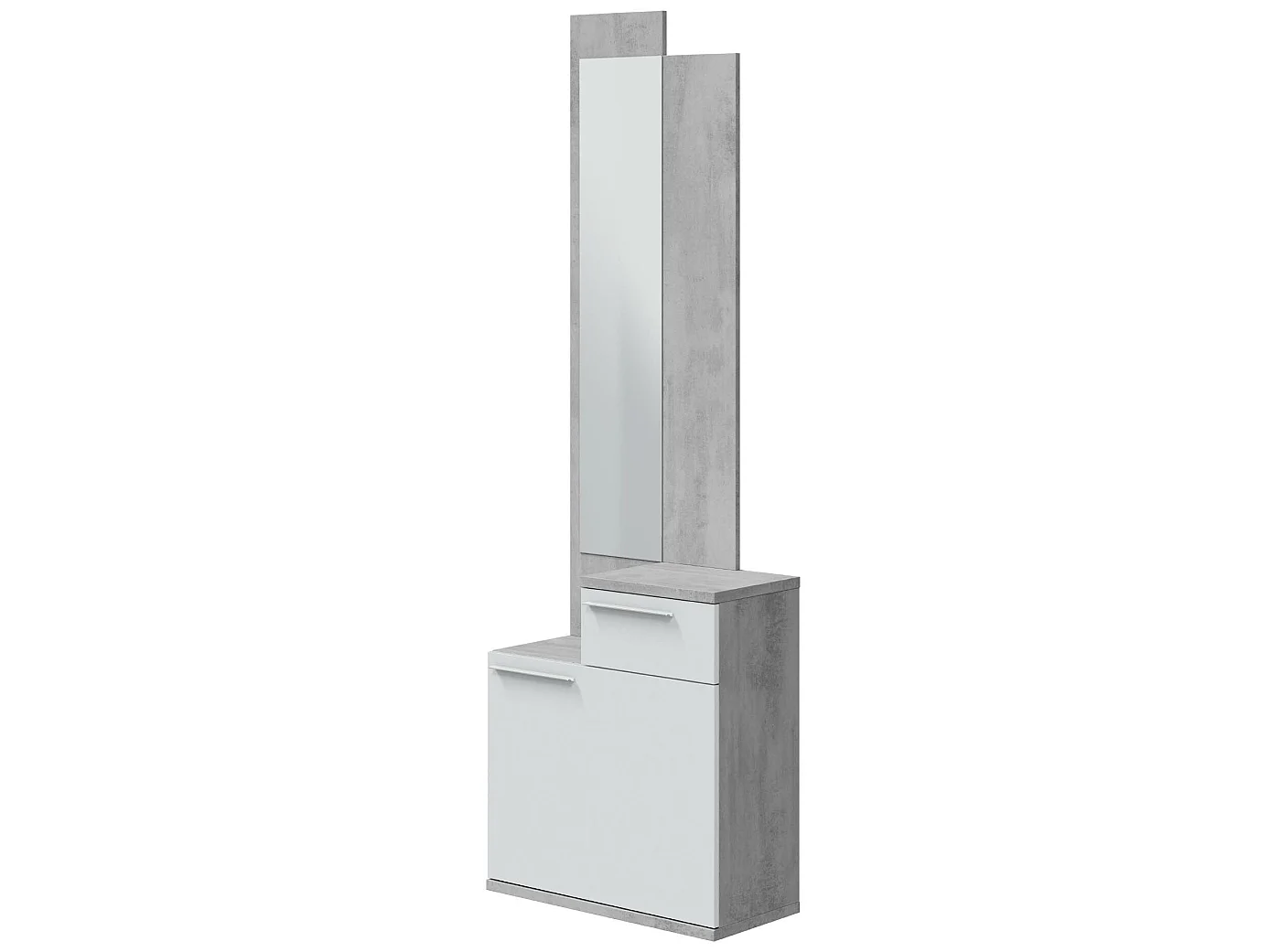 Meuble d'entrée, meuble de rangement  coloris gris cendre, blanc brillant - longueur 61 x hauteur 185 x profondeur 28 cm