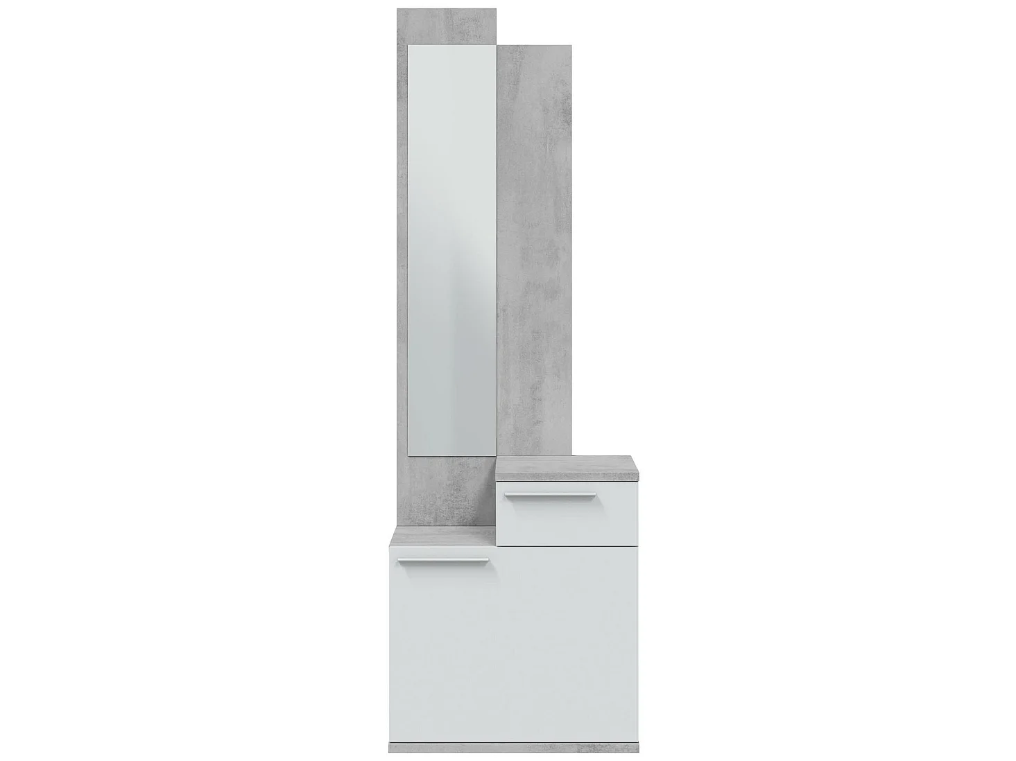 Meuble d'entrée, meuble de rangement  coloris gris cendre, blanc brillant - longueur 61 x hauteur 185 x profondeur 28 cm