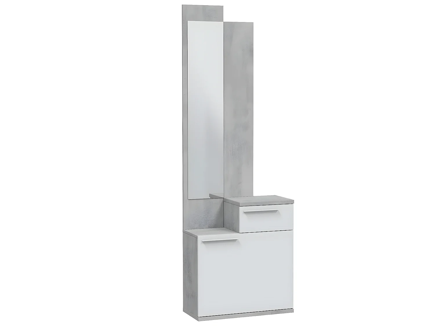 Meuble d'entrée, meuble de rangement  coloris gris cendre, blanc brillant - longueur 61 x hauteur 185 x profondeur 28 cm