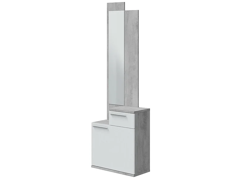 Meuble d'entrée, meuble de rangement  coloris gris cendre, blanc brillant - longueur 61 x hauteur 185 x profondeur 28 cm