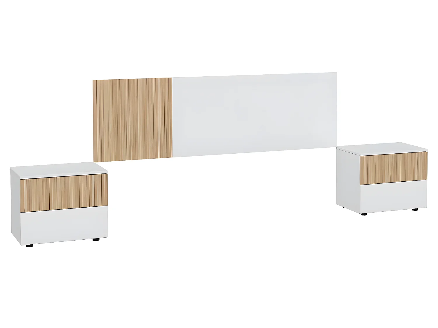Ensemble de tête de lit + 2 tables de chevet coloris blanc artic, naturel