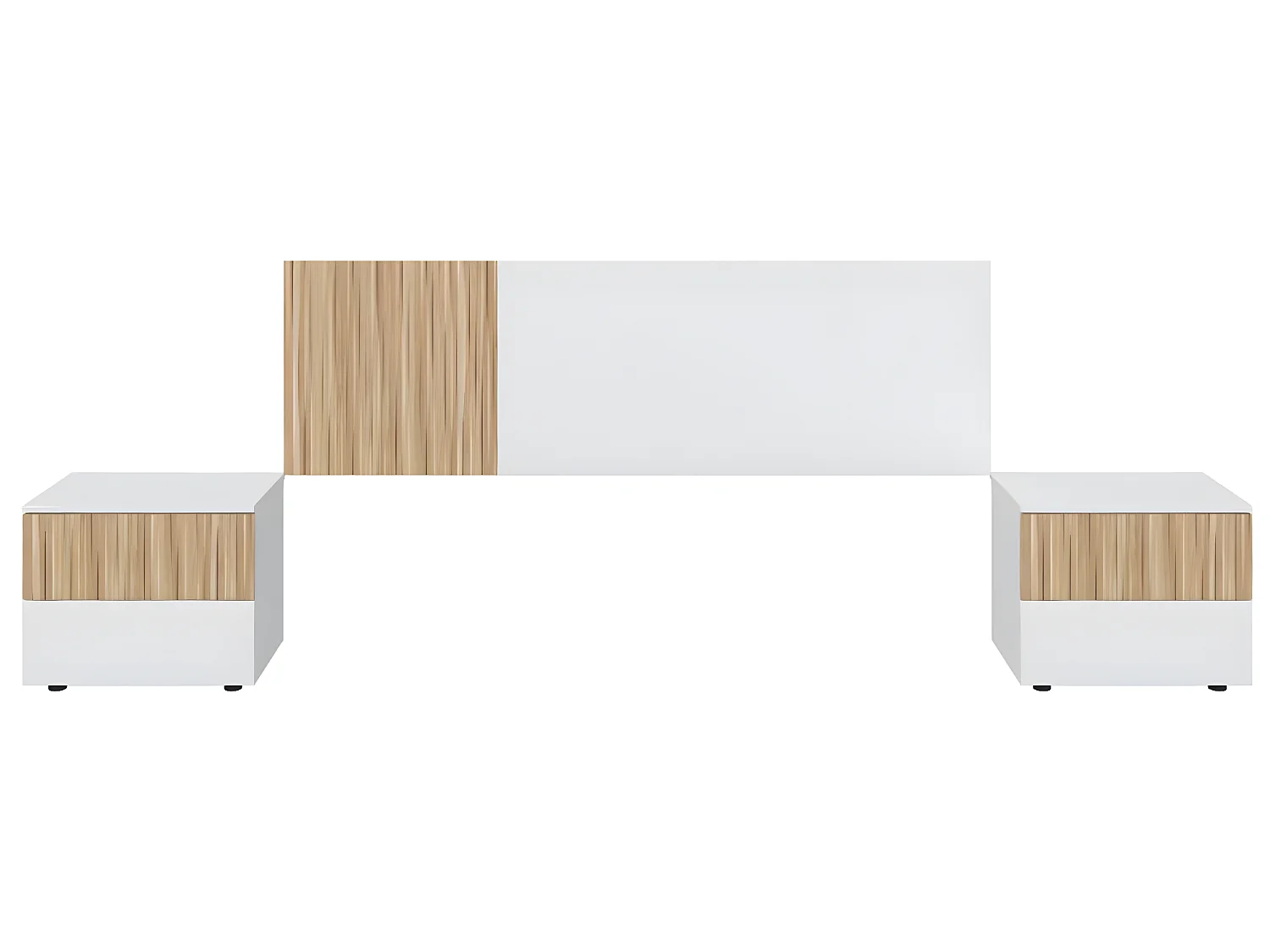 Ensemble de tête de lit + 2 tables de chevet coloris blanc artic, naturel