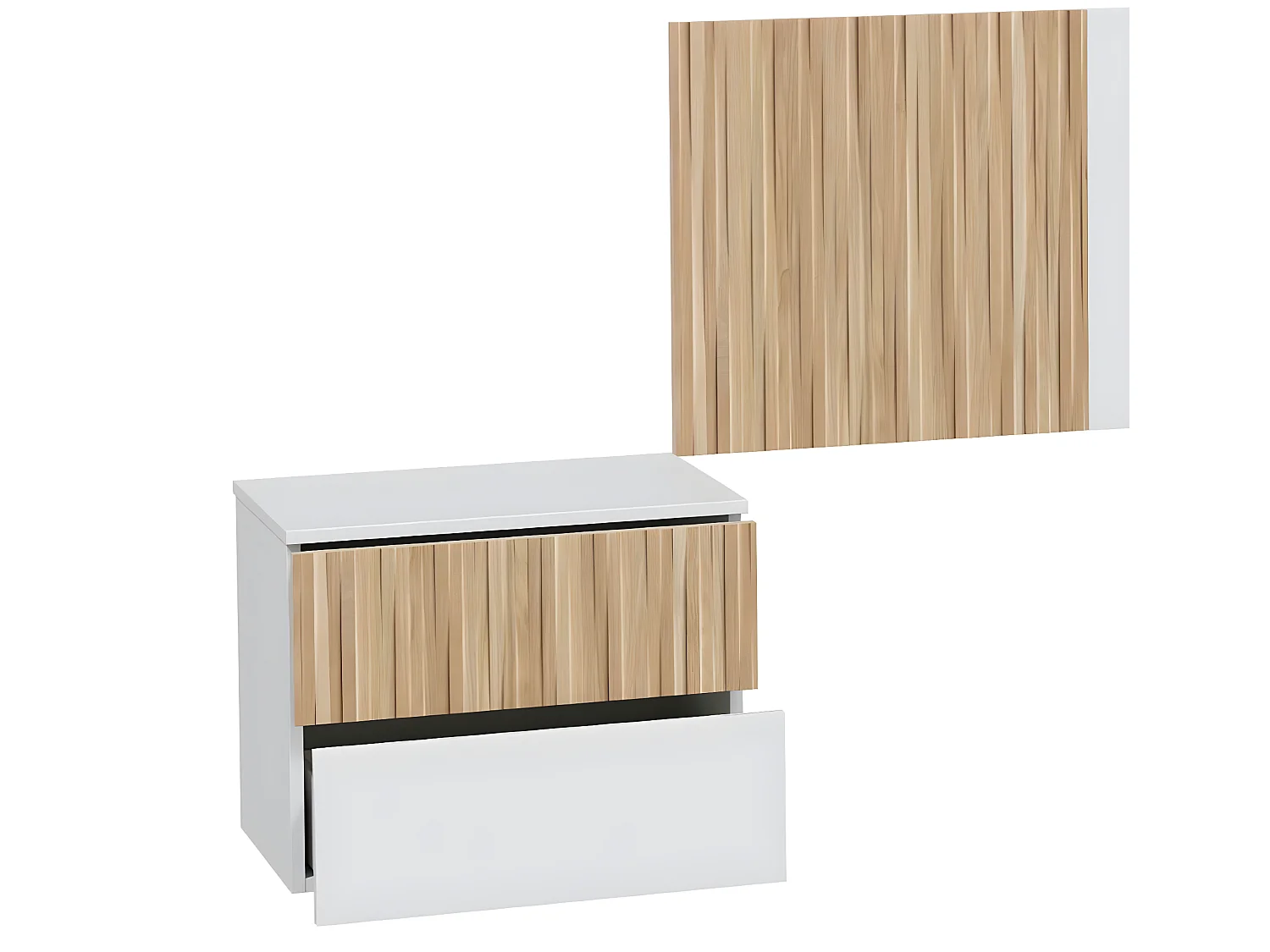 Ensemble de tête de lit + 2 tables de chevet coloris blanc artic, naturel