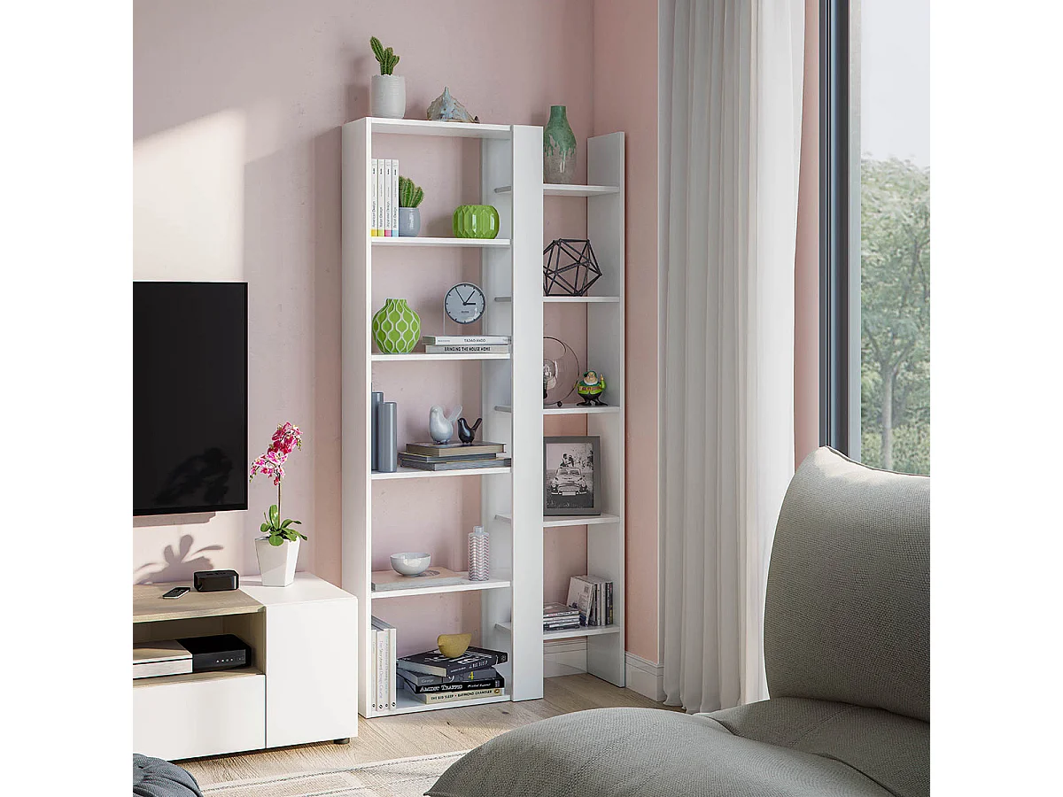 Bibliothèque, étagère coloris Blanc artic  - longueur 78 x hauteur 162 x profondeur 25 cm