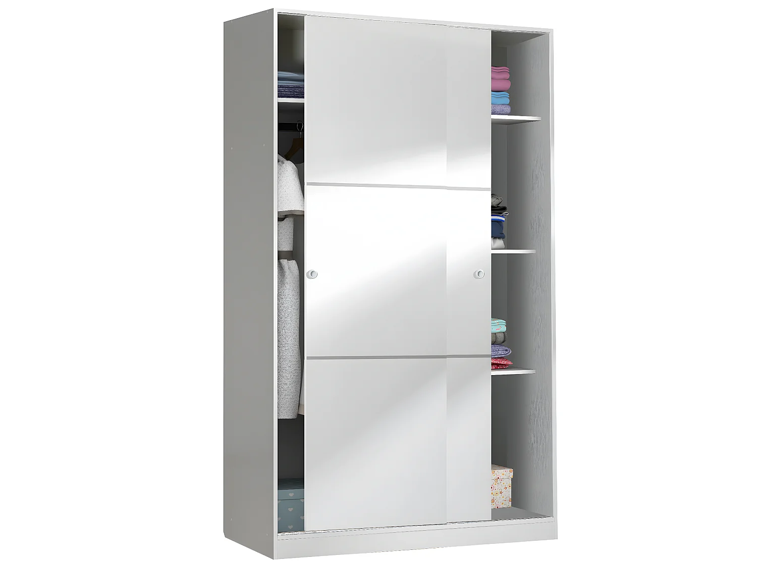 Armoire, placard avec 2 portes coulissantes coloris blanc  brillant -  longueur 120 x hauteur 200 x profondeur 50 cm