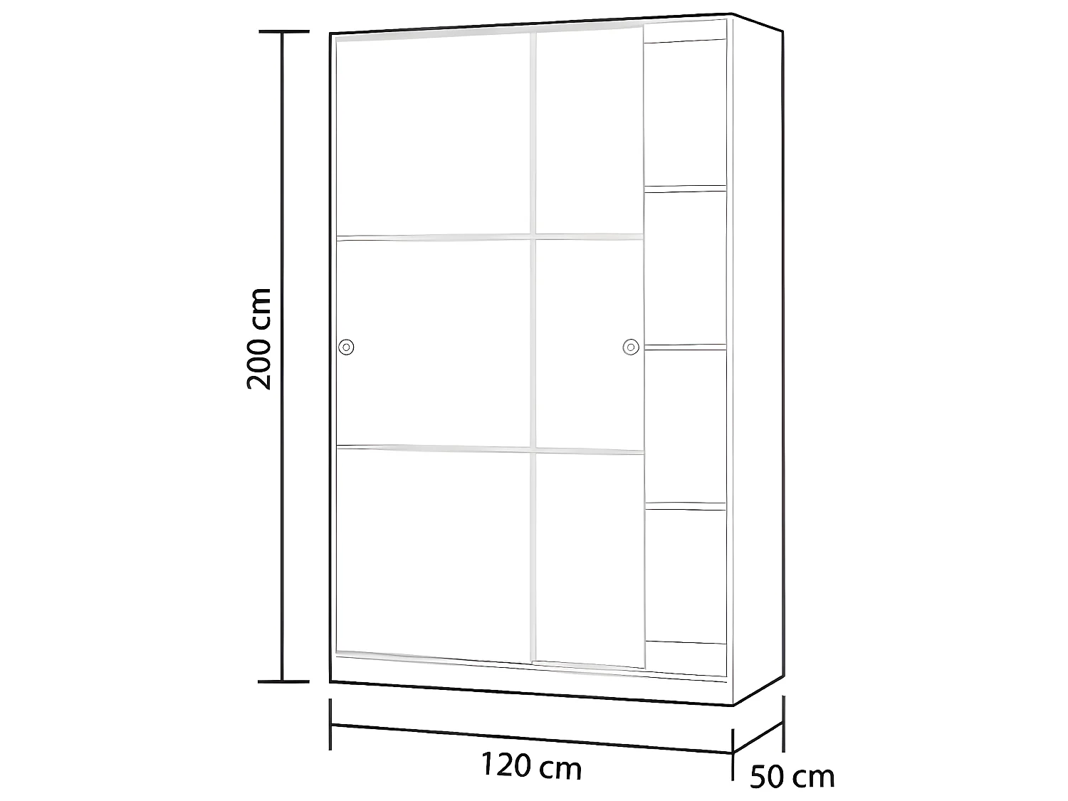 Armoire, placard avec 2 portes coulissantes coloris blanc  brillant -  longueur 120 x hauteur 200 x profondeur 50 cm