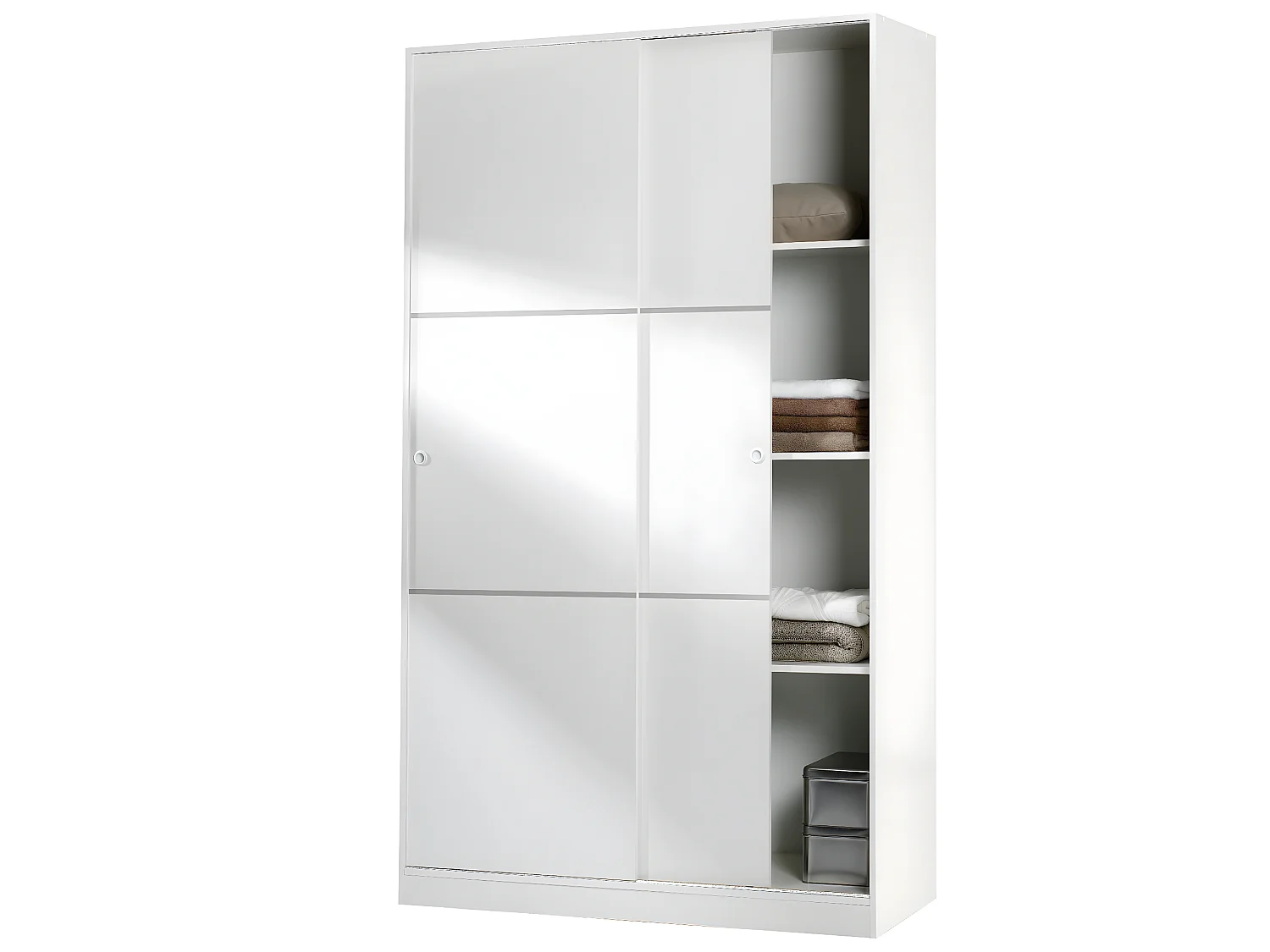 Armoire, placard avec 2 portes coulissantes coloris blanc  brillant -  longueur 120 x hauteur 200 x profondeur 50 cm