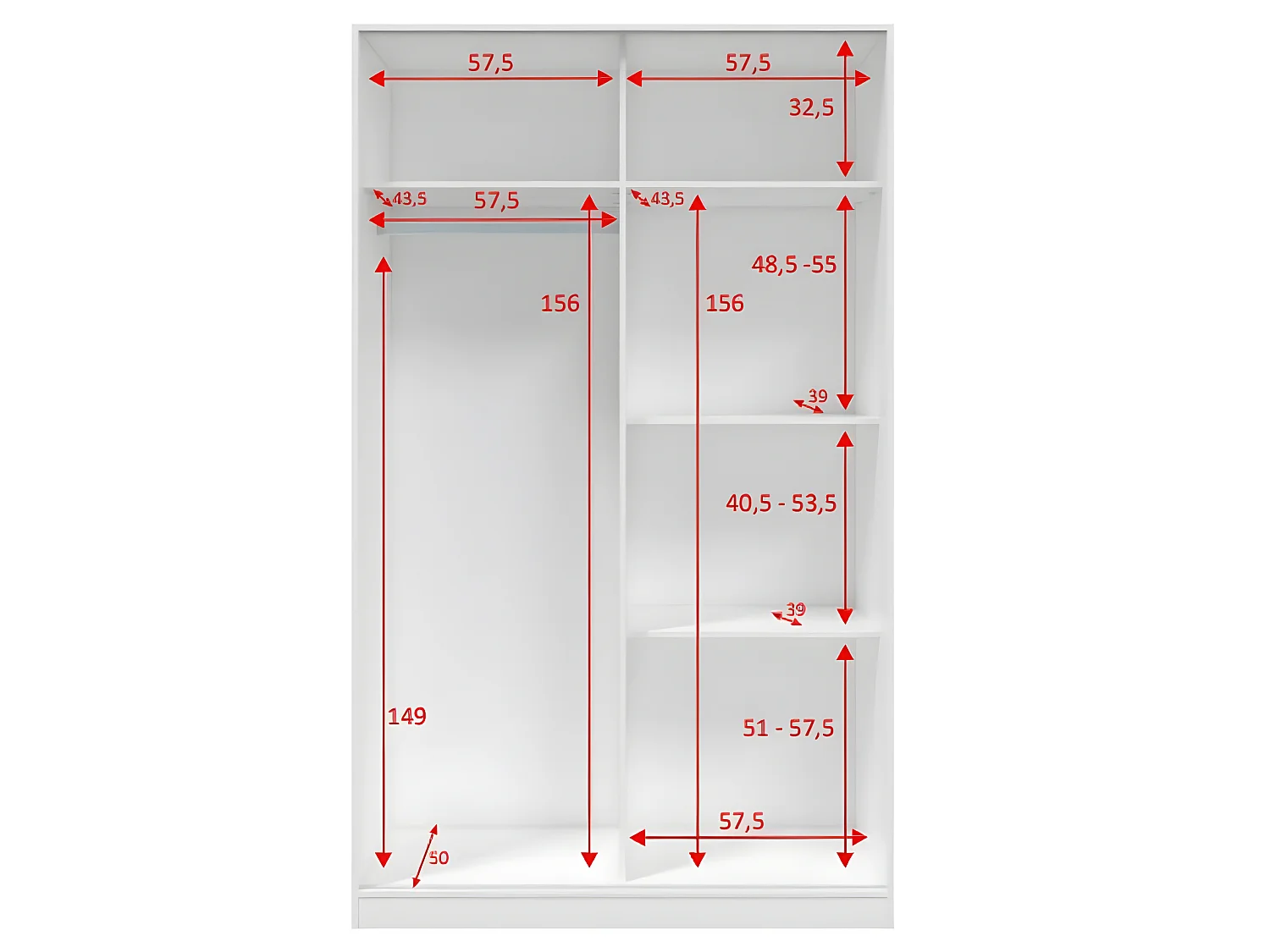 Armoire, placard avec 2 portes coulissantes coloris blanc  brillant -  longueur 120 x hauteur 200 x profondeur 50 cm
