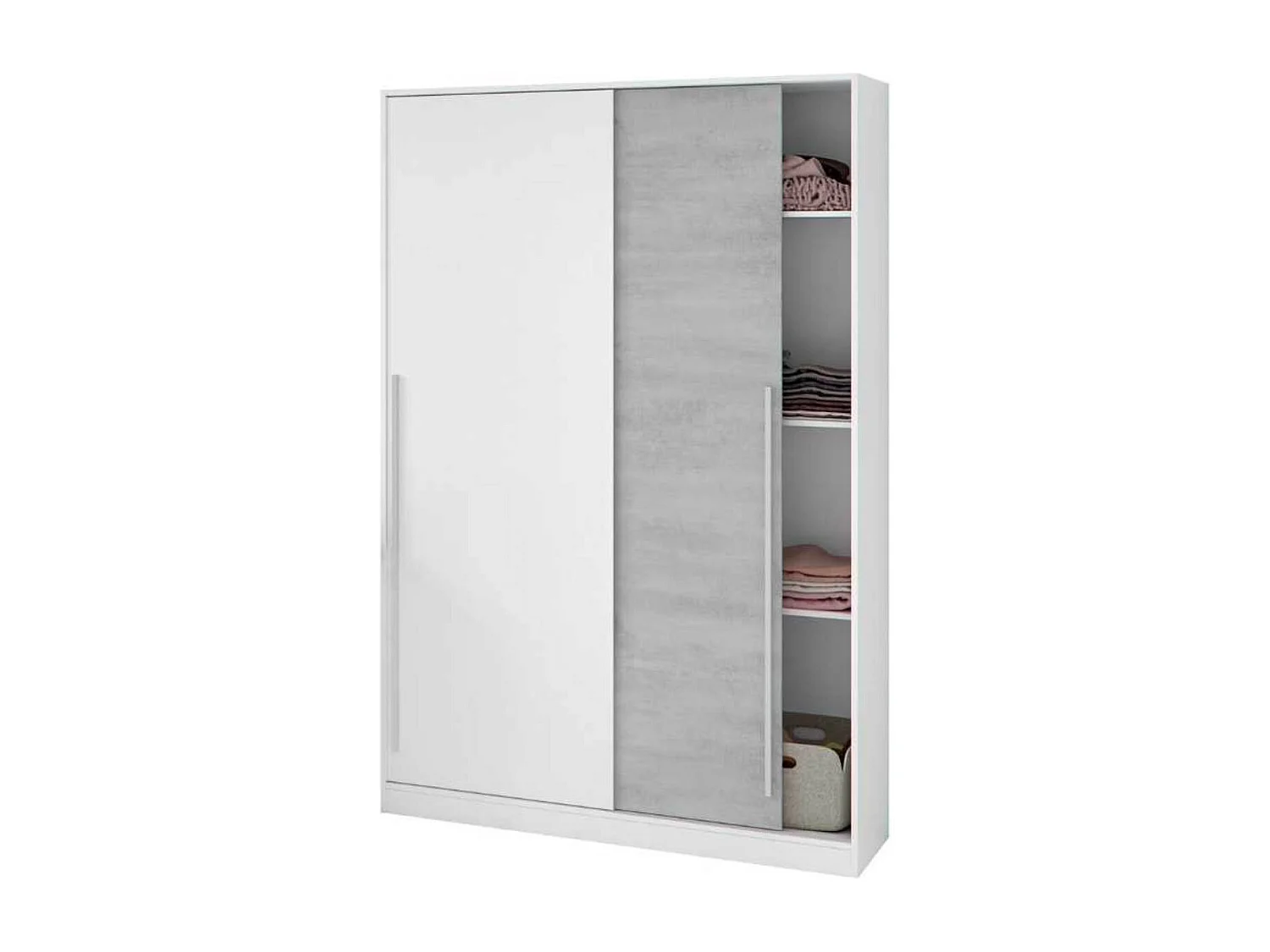 Armoire, placard avec 2 portes coloris blanc artic, ciment  -  longueur 120 x hauteur 200 x profondeur 50 cm