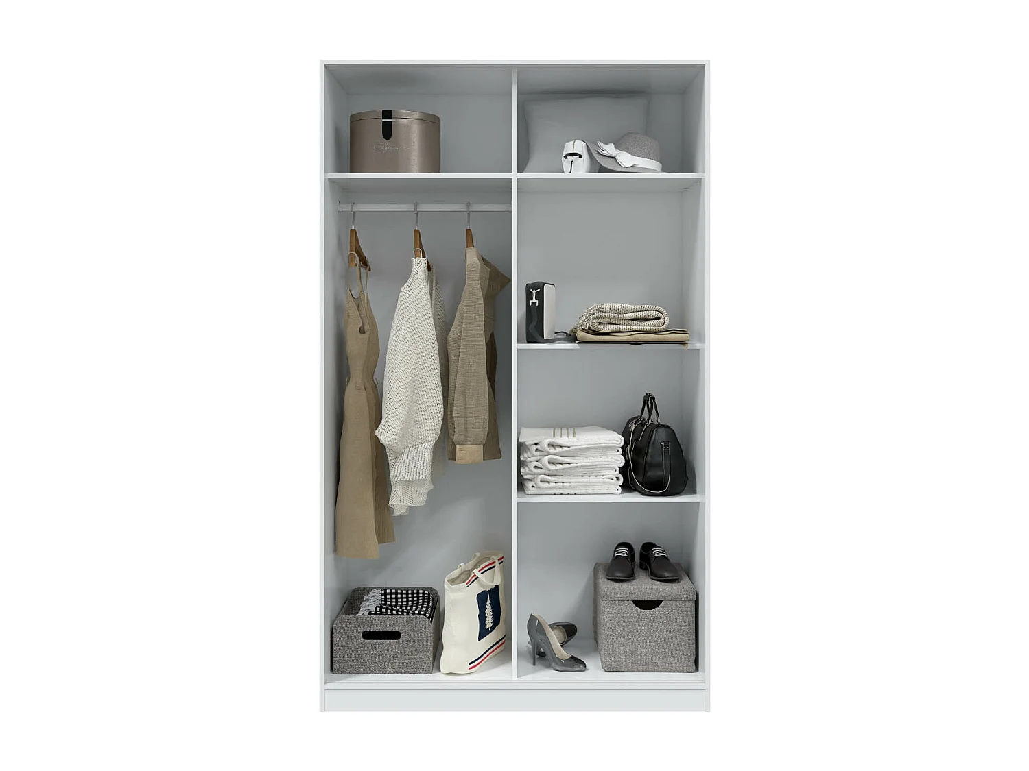 Armoire, placard avec 2 portes coloris blanc artic, ciment  -  longueur 120 x hauteur 200 x profondeur 50 cm