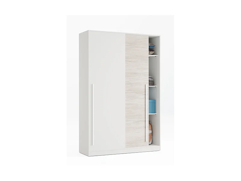 Armoire, placard avec 2 portes  coloris blanc artic, blanc Velho  -  L. 120 x H. 200 x P. 50 cm