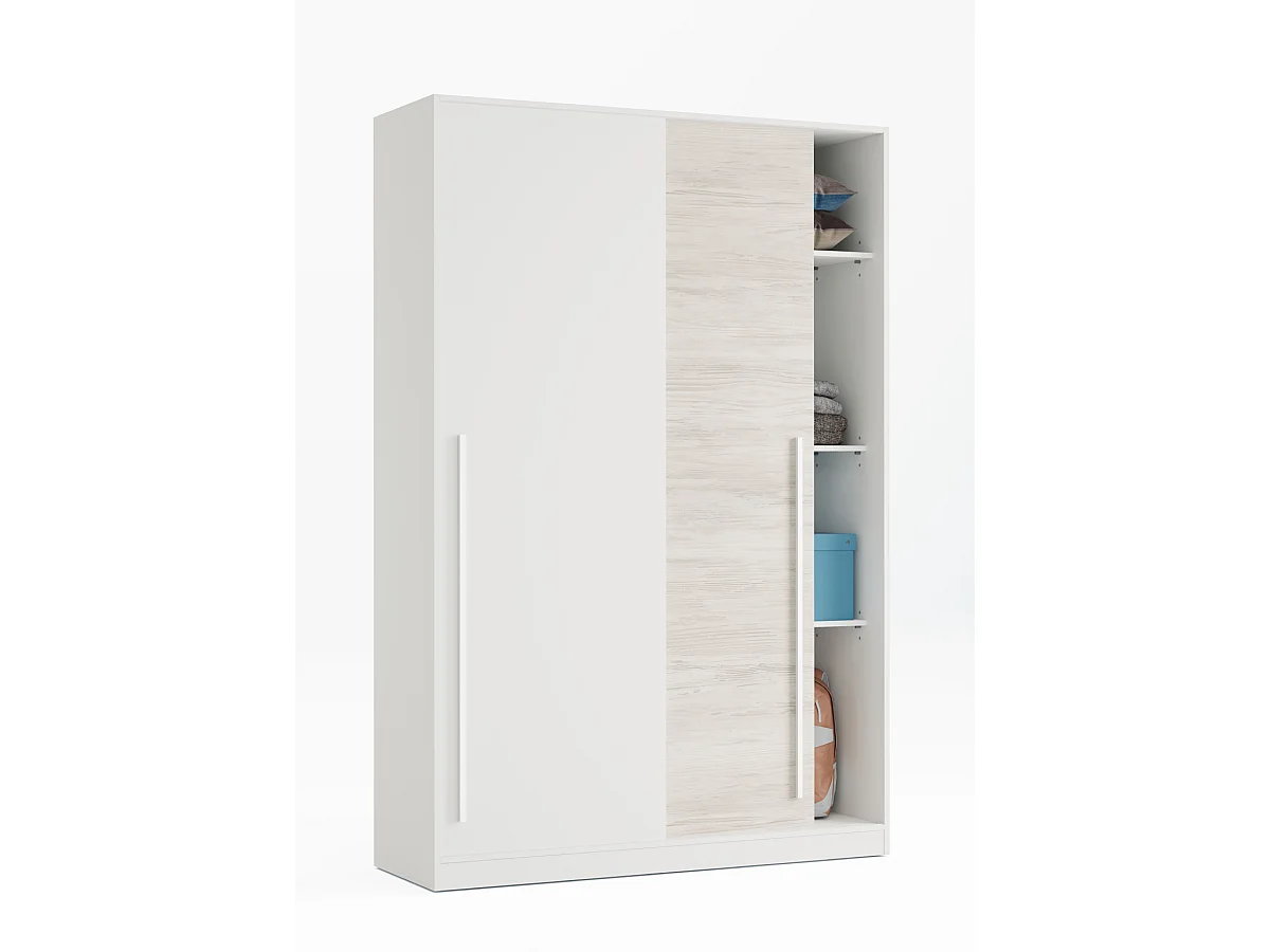 Armoire, placard avec 2 portes  coloris blanc artic, blanc Velho  -  L. 120 x H. 200 x P. 50 cm