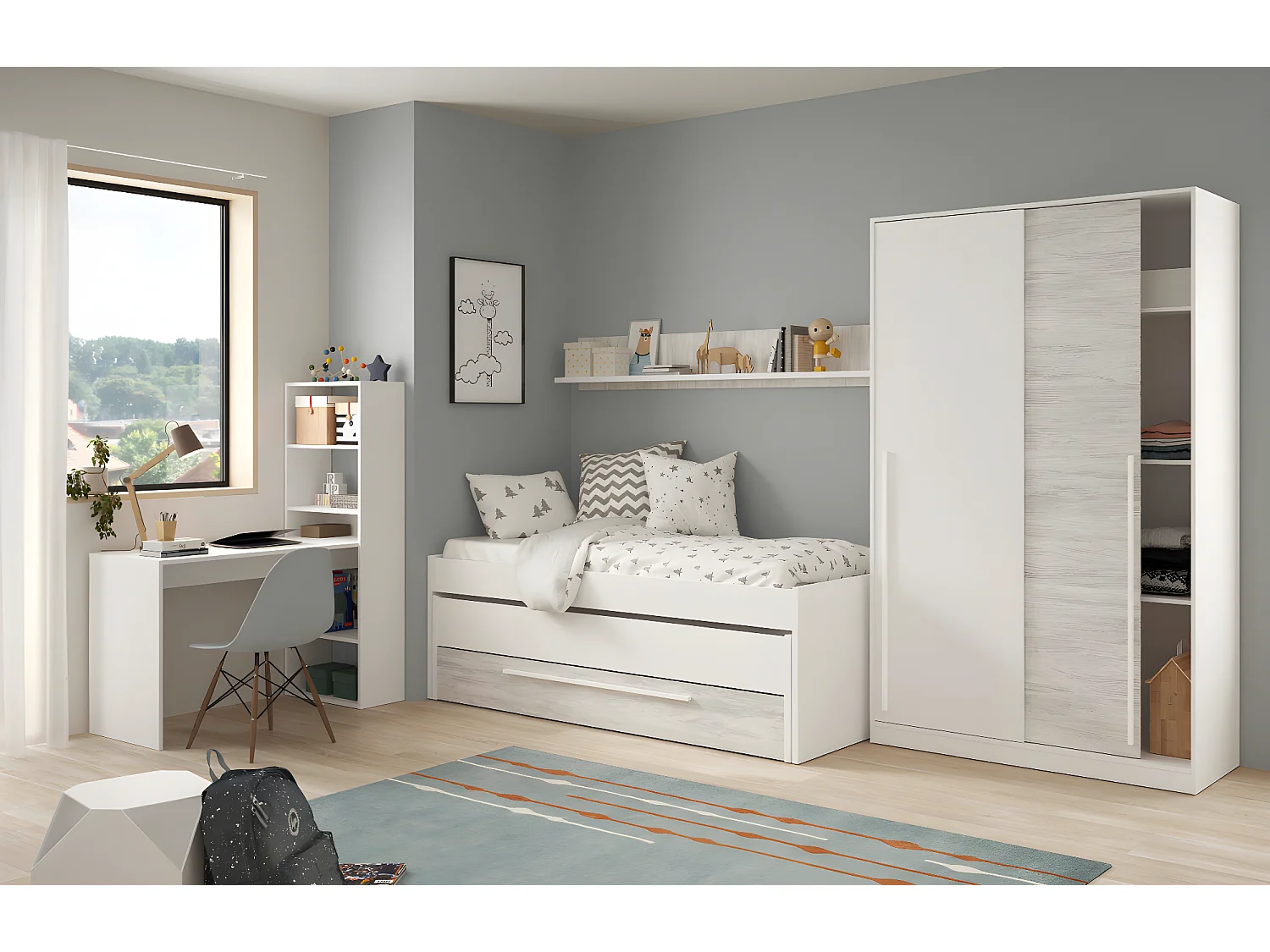 Armoire, placard avec 2 portes  coloris blanc artic, blanc Velho  -  L. 120 x H. 200 x P. 50 cm