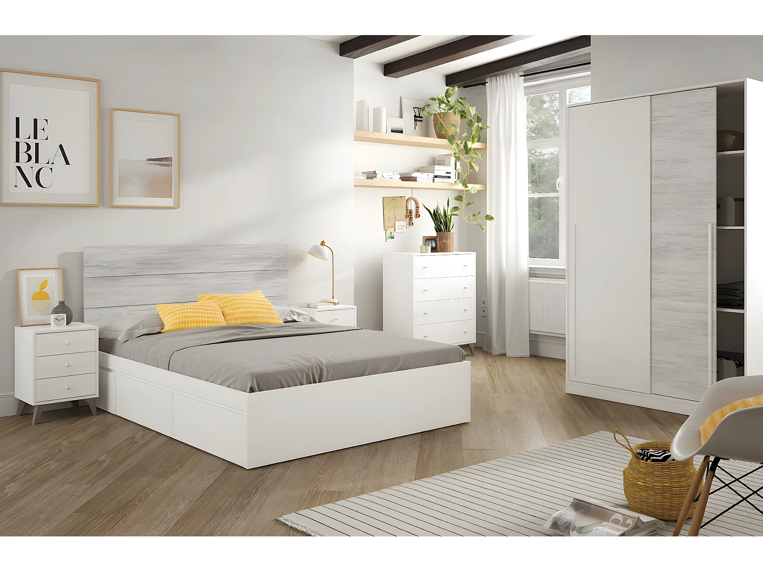 Armoire, placard avec 2 portes  coloris blanc artic, blanc Velho  -  L. 120 x H. 200 x P. 50 cm