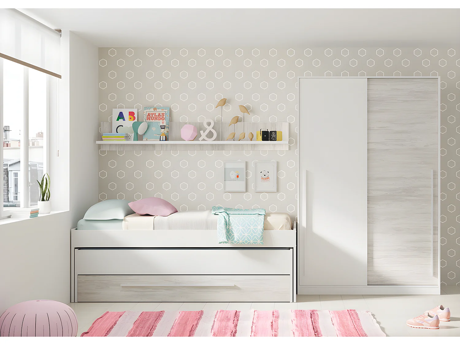 Armoire, placard avec 2 portes  coloris blanc artic, blanc Velho  -  L. 120 x H. 200 x P. 50 cm