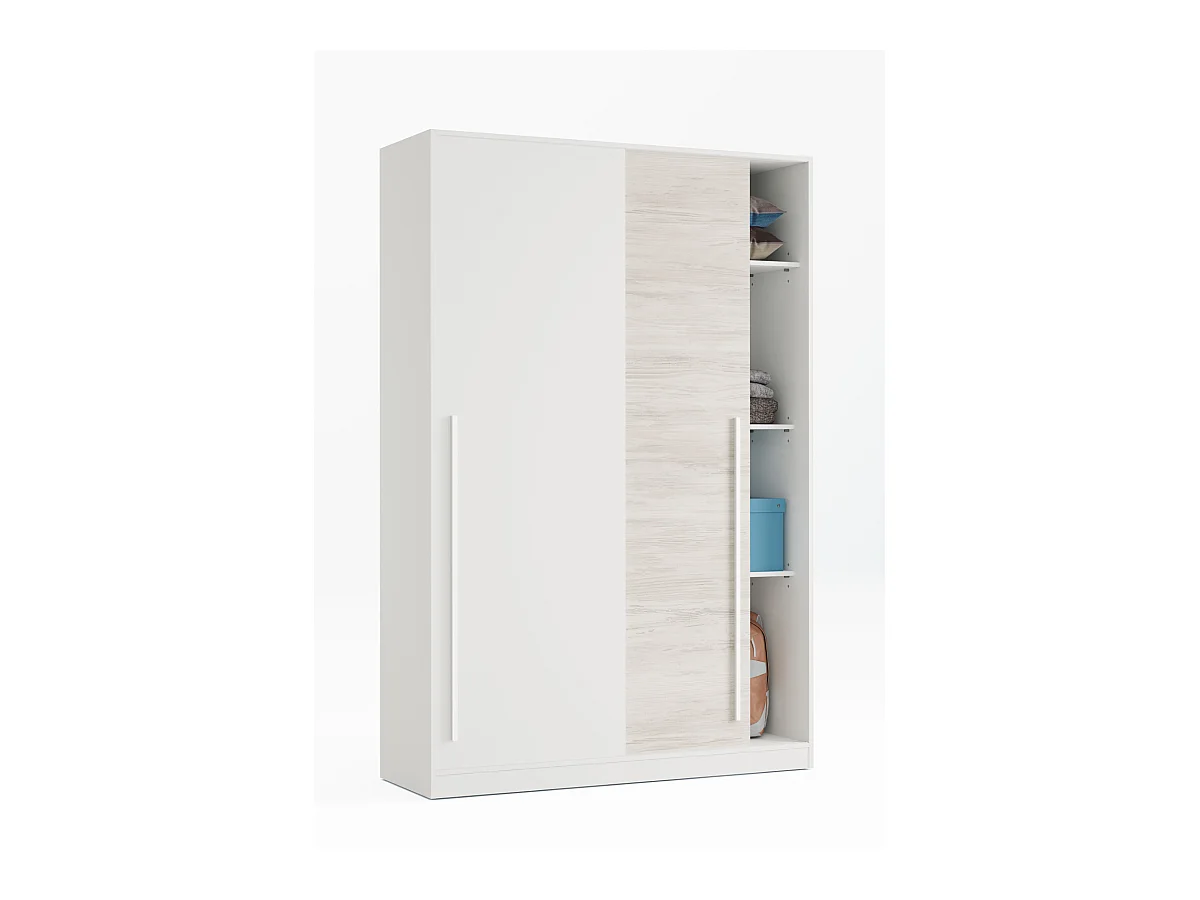 Armoire, placard avec 2 portes  coloris blanc artic, blanc Velho  -  L. 120 x H. 200 x P. 50 cm