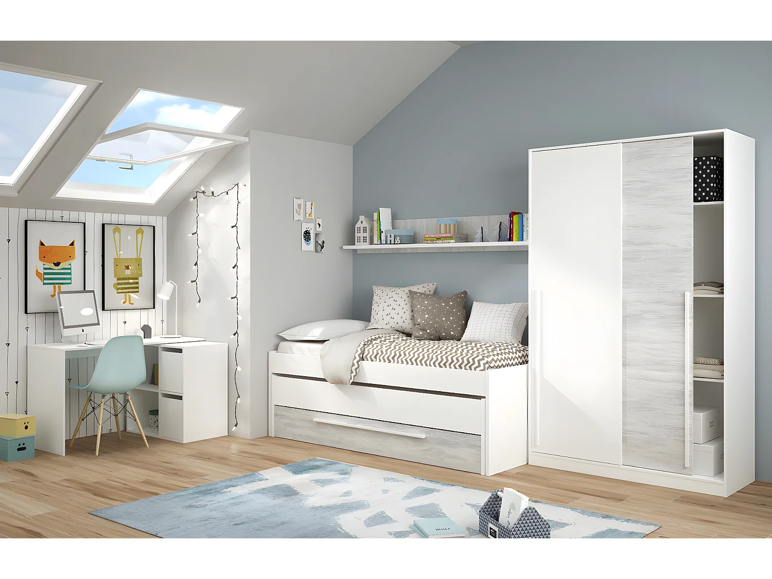 Armoire, placard avec 2 portes  coloris blanc artic, blanc Velho  -  L. 120 x H. 200 x P. 50 cm