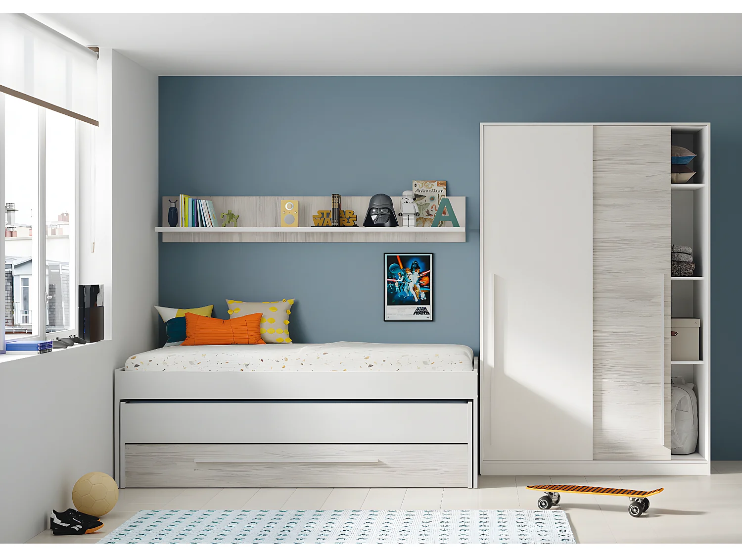 Armoire, placard avec 2 portes  coloris blanc artic, blanc Velho  -  L. 120 x H. 200 x P. 50 cm