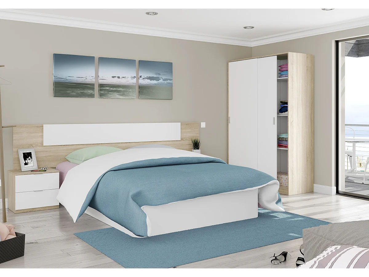 Armoire, placard avec 2 portes coloris chêne canadien, blanc artic -  longueur 120 x hauteur 200 x profondeur 50 cm