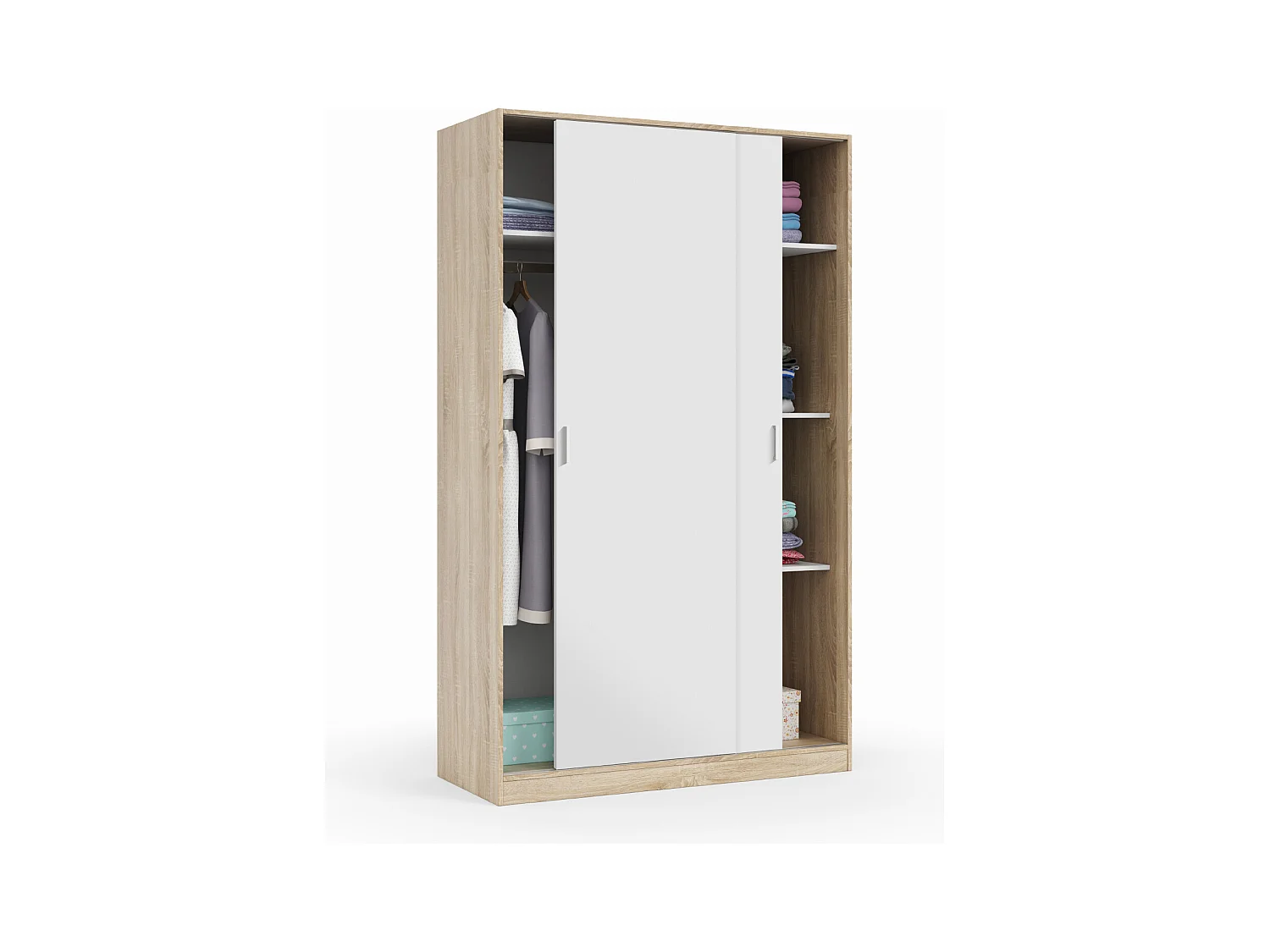 Armoire, placard avec 2 portes coloris chêne canadien, blanc artic -  longueur 120 x hauteur 200 x profondeur 50 cm