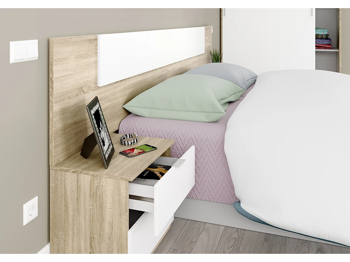 Armoire, placard avec 2 portes coloris chêne canadien, blanc artic -  longueur 120 x hauteur 200 x profondeur 50 cm