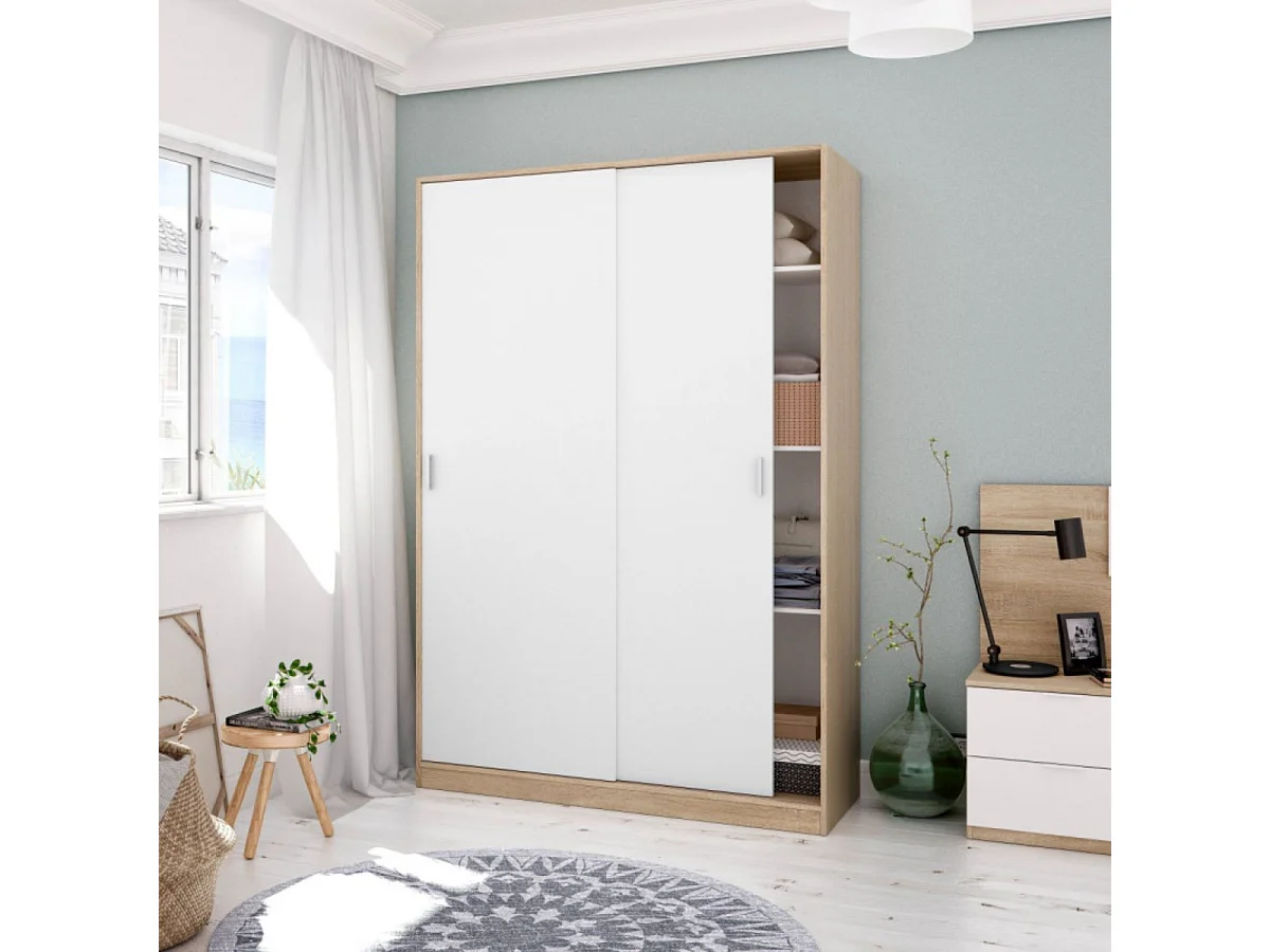Armoire, placard avec 2 portes coloris chêne canadien, blanc artic -  longueur 120 x hauteur 200 x profondeur 50 cm