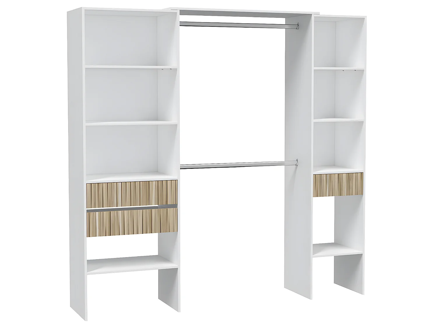 Armoire, dressing avec 3 tiroirs coloris blanc artic, naturel - longueur 190 x hauteur 187 x profondeur 40 cm