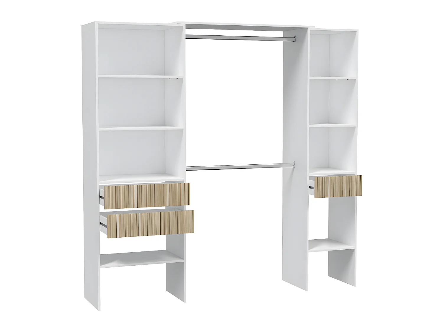 Armoire, dressing avec 3 tiroirs coloris blanc artic, naturel - longueur 190 x hauteur 187 x profondeur 40 cm