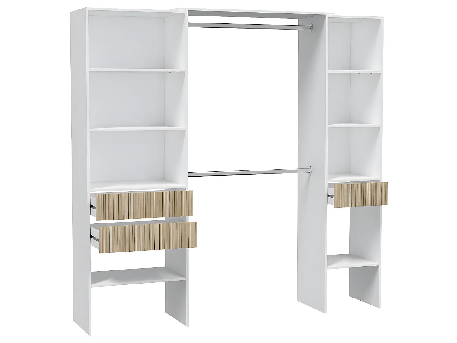 Armoire, dressing avec 3 tiroirs coloris blanc artic, naturel - longueur 190 x hauteur 187 x profondeur 40 cm