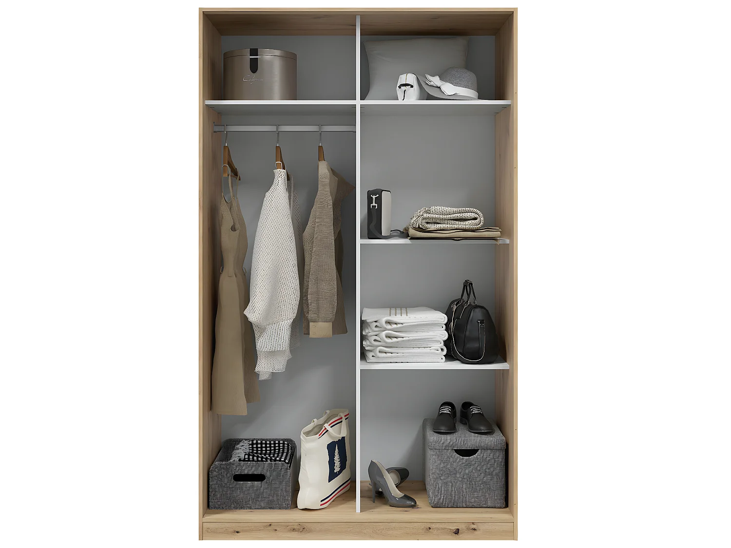 Armoire, placard  avec 2 portes coulissantes coloris chêne nordique  -  longueur 120 x hauteur 200 x profondeur 50 cm